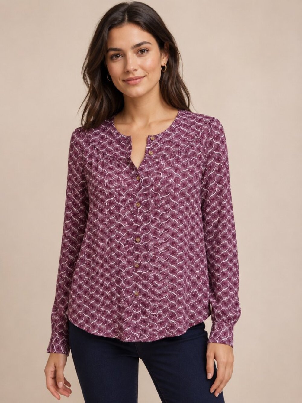 Anthropologie Maeve Orli Purple Geo Print Bibbed Rayon Blouse XS - Picture 1 of 17